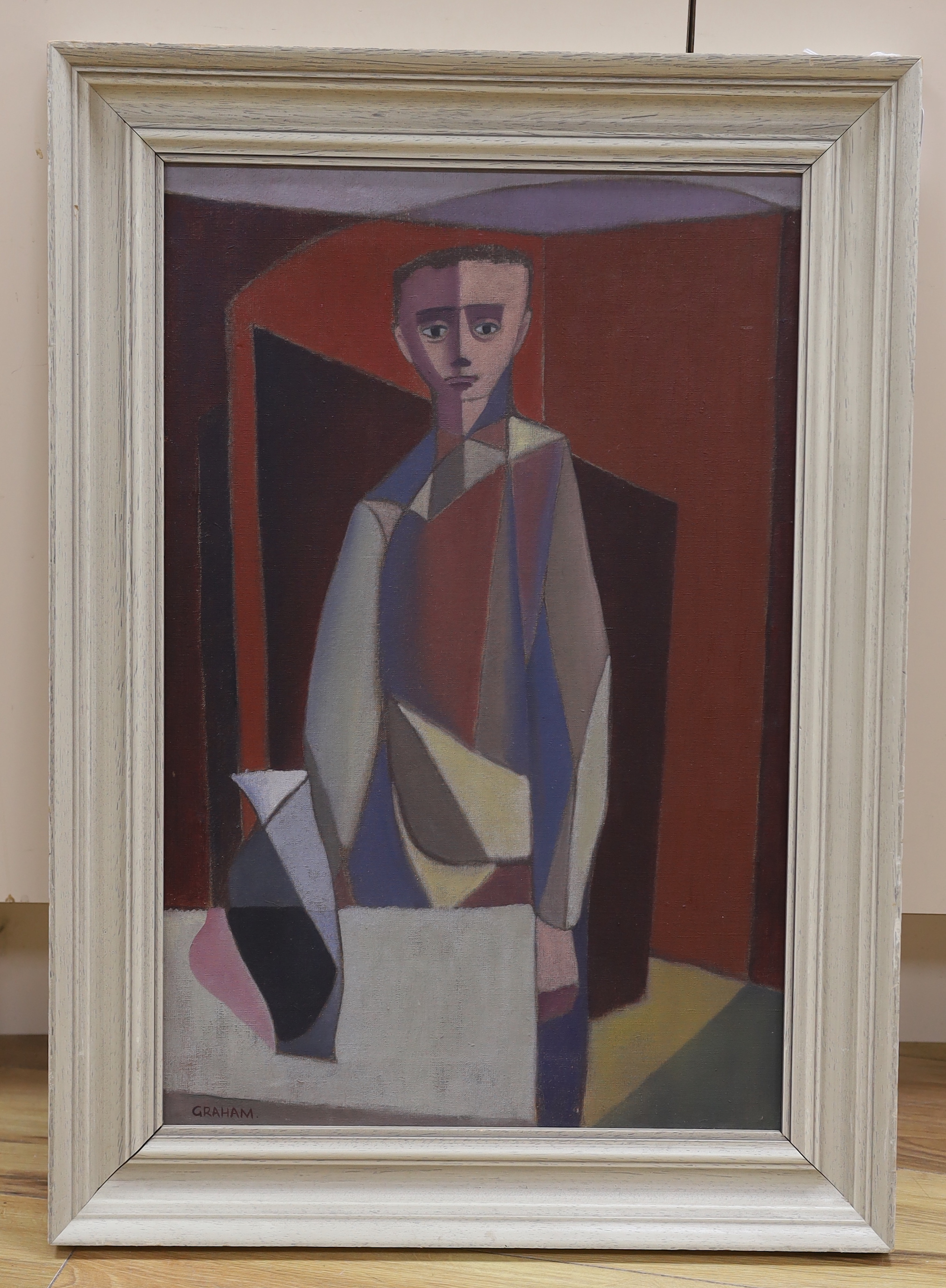 Graham, 20th century Cubist School, oil on canvas, Abstract standing figure, 59 x 39cm